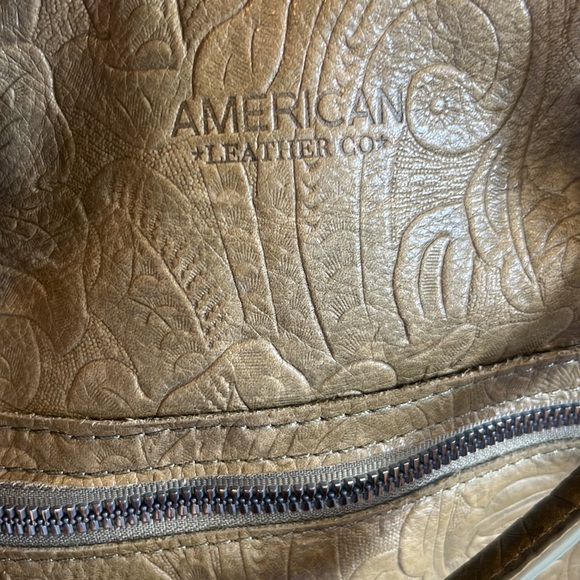 American Leather Co. Tooled botanical neutral Olive green brown zipper H… - Picture 3 of 11